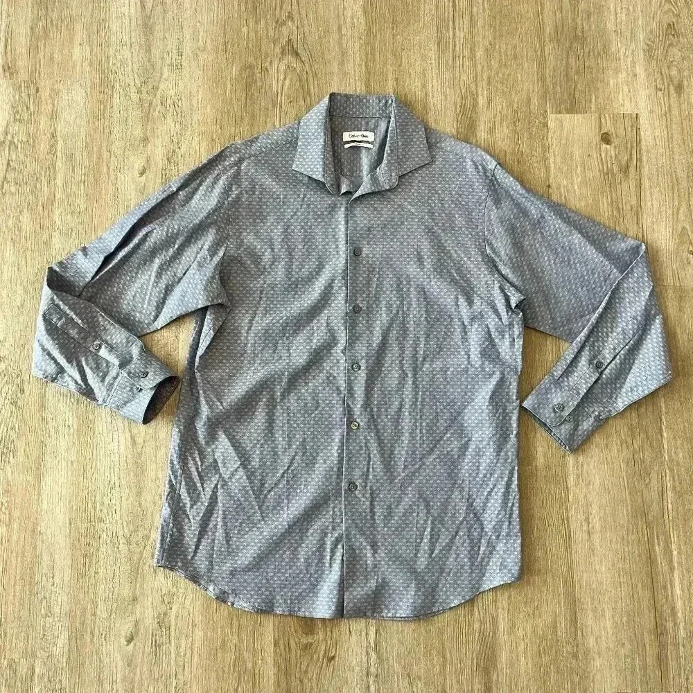 Mens Calvin Klein Blue Patterned Button Up Shirt - 15 1/2 32/33